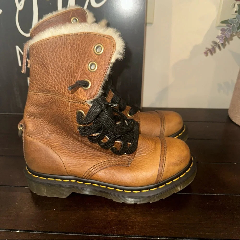 Dr. Martens Fur-Lined Aimilita Grizzly Boots in Tan - Picture 2 of 8